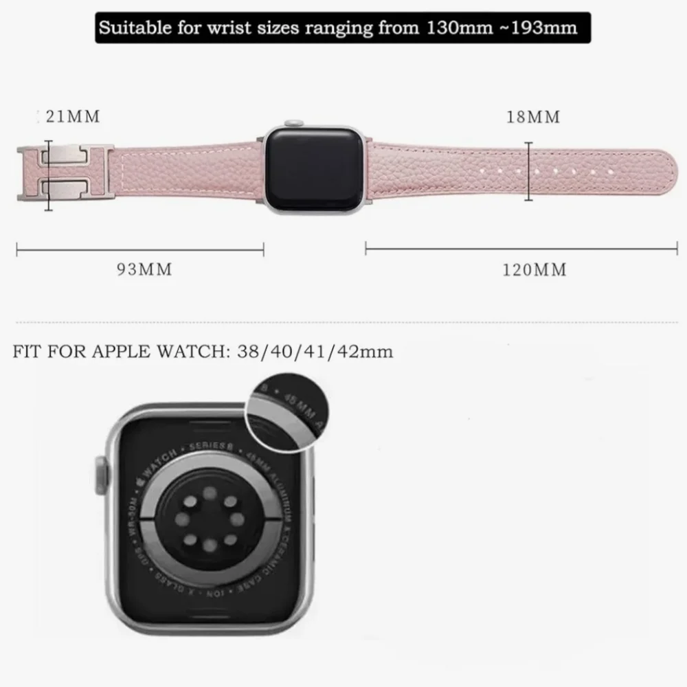 Pink Lychee Grain Leather Apple Watch Band With Magnetic H Buckle